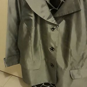 Silver and black two piece suit. Cuffed sleeves